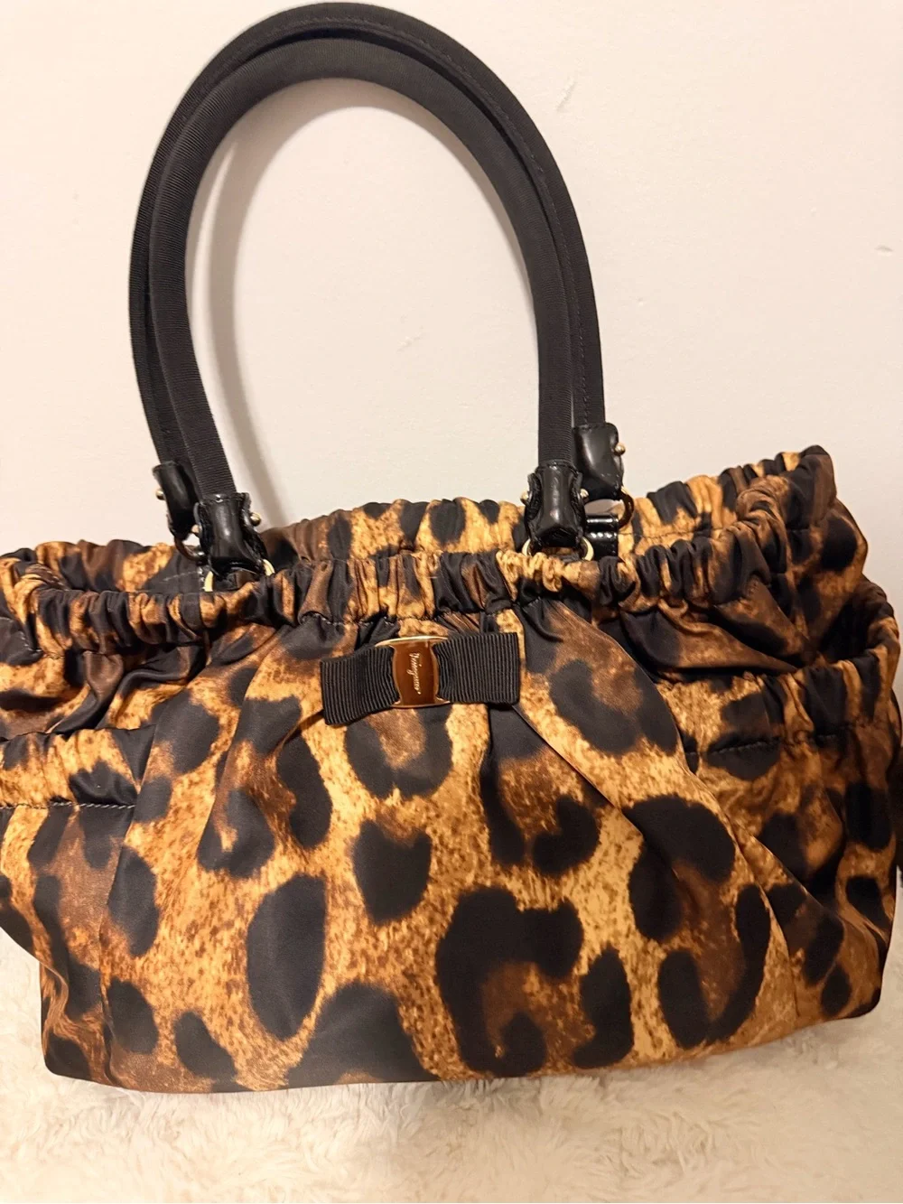 Salvatore Ferragamo Leopard Print Tote in Tan and Black